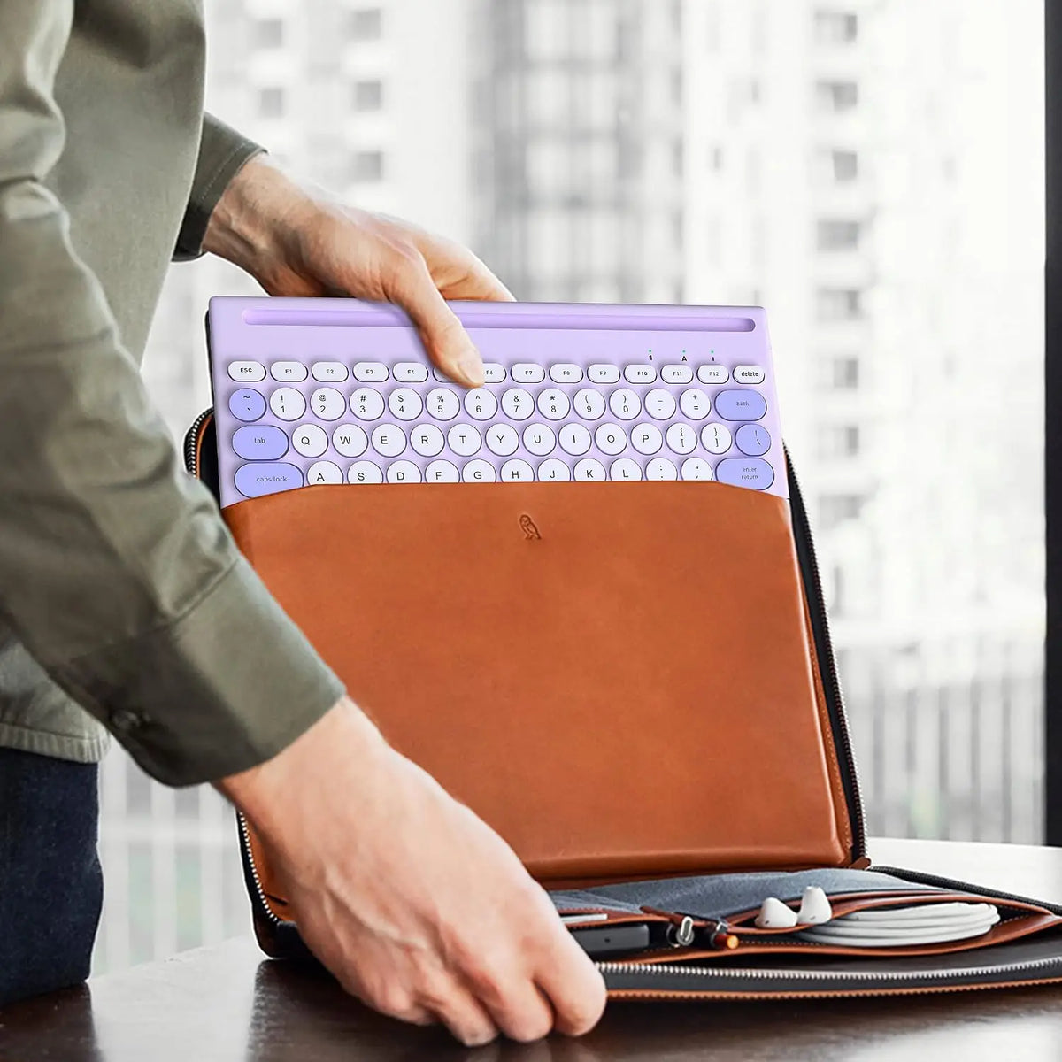 Purple Multi-Device Bluetooth Wireless Keyboard with Easy-Switch for Up to 4 Devices, Slim, Laptop, Windows, Mac, Chrome OS, Android, IPadOS, Apple TV Lavender Keyboard
