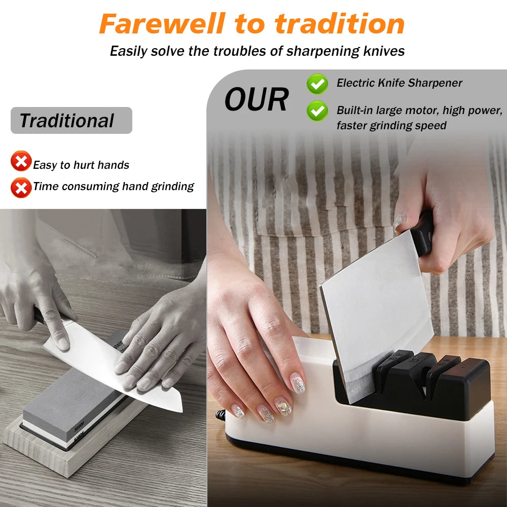5 in 1 Electric Knife Sharpener Fast 5 Second Grinding Kitchen Automatic Knife Sharpening Machine with Rough & Fine Grinding Wheel for Chef Knives Fruit Cleaver Scissors USB Powered