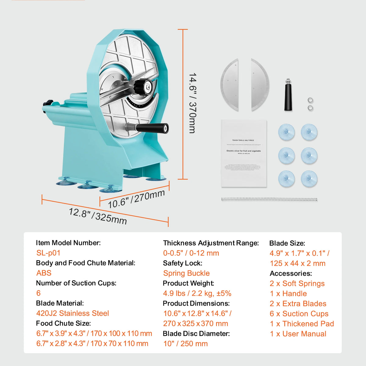 SucceBuy Manual Vegetable Fruit Slicer 0-0.5"/0-12mm Adjustable Commercial Slicer Machine Stainless Steel Blade Food Cutter