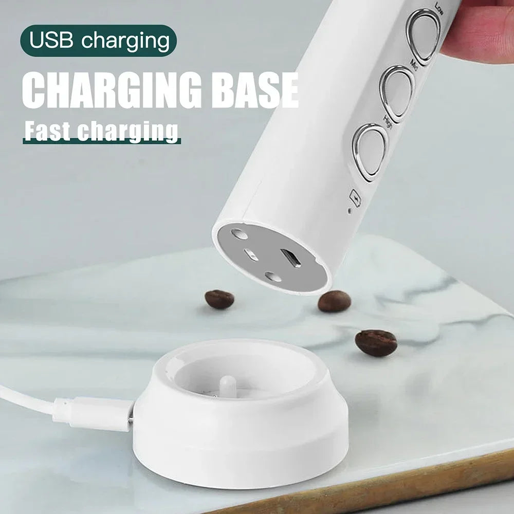 Electric Milk Frother 3 Speed Handheld Coffee Mixer With USB Rechargeable Base 3 In 1 Versatile Foam Maker Premium Stainless Steel Whisk For Cappuccino Latte Hot Chocolate Compact Wireless Egg Beater Portable Mini Kitchen Gad