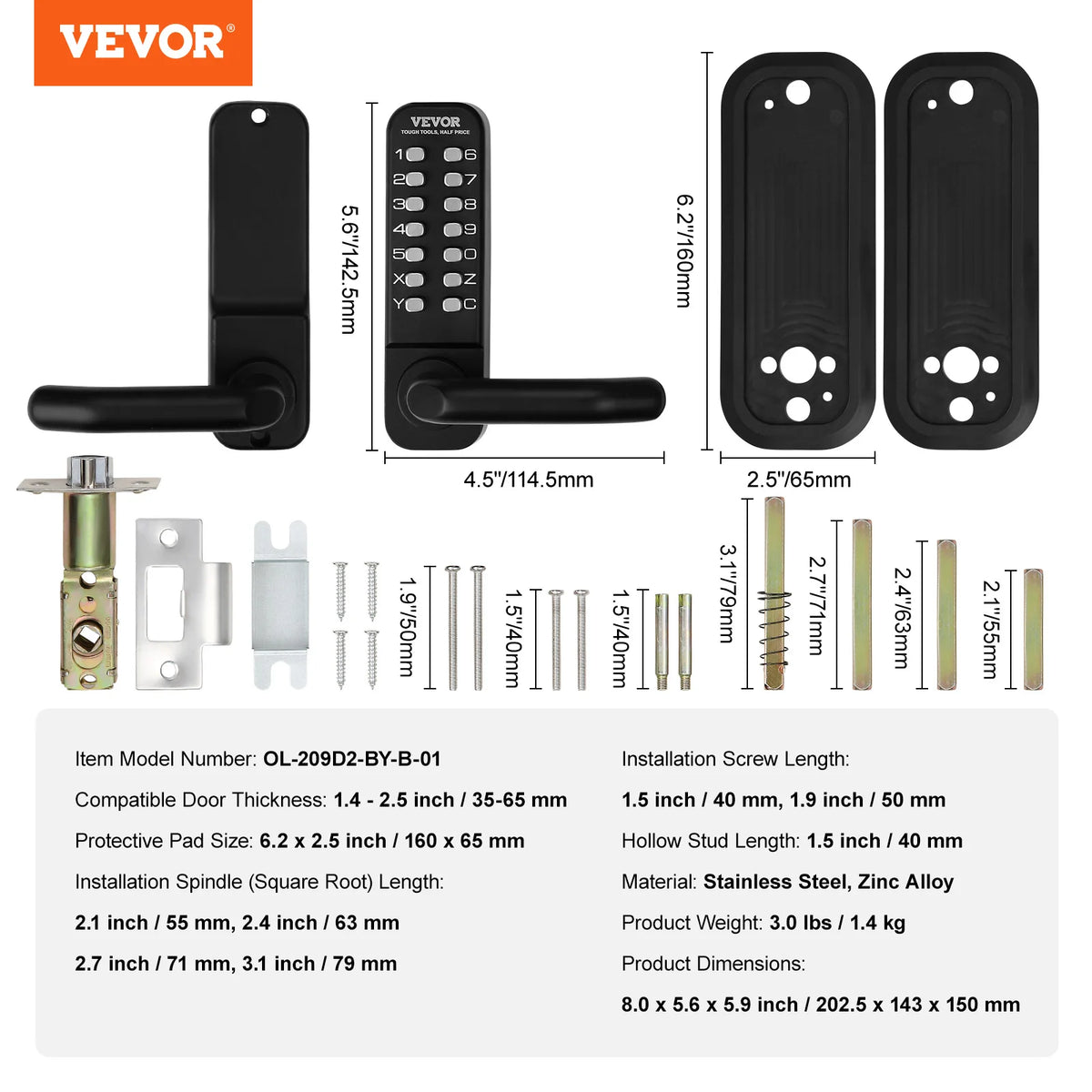 SucceBuy Mechanical Keyless Entry Door Lock Single/Double -Sided 14 Digit Keypad and Handle Embedded