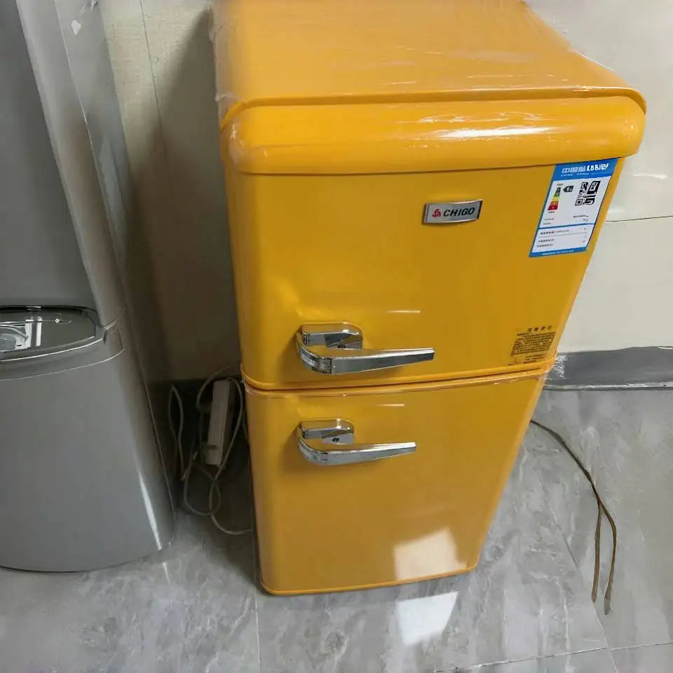 D 118L MINI Compact Double-door American Retro Top-freezer Refrigerators Home Dormitory Office Refrigeration Equipment