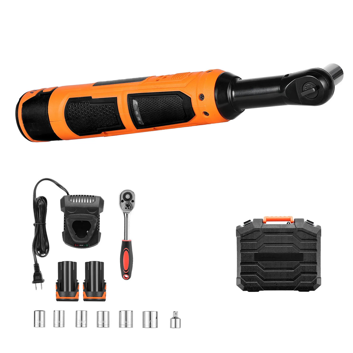 SucceBuy Cordless Ratchet Wrench Battery Powered Electric Wrench Set with Batteries Charger Sockets Adaptor and Carrying Case