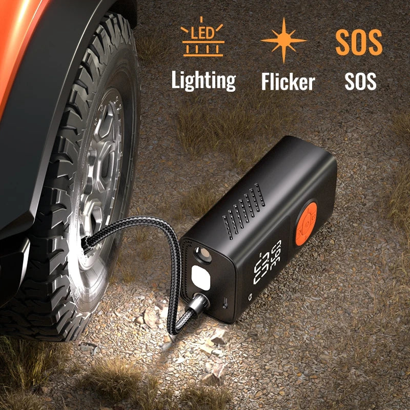3-in-1 Portable Air Compressor & Tire Inflator, 150 PSI, Emergency Power Bank & LED Light, USB-C Rechargeable, Suitable for Car,