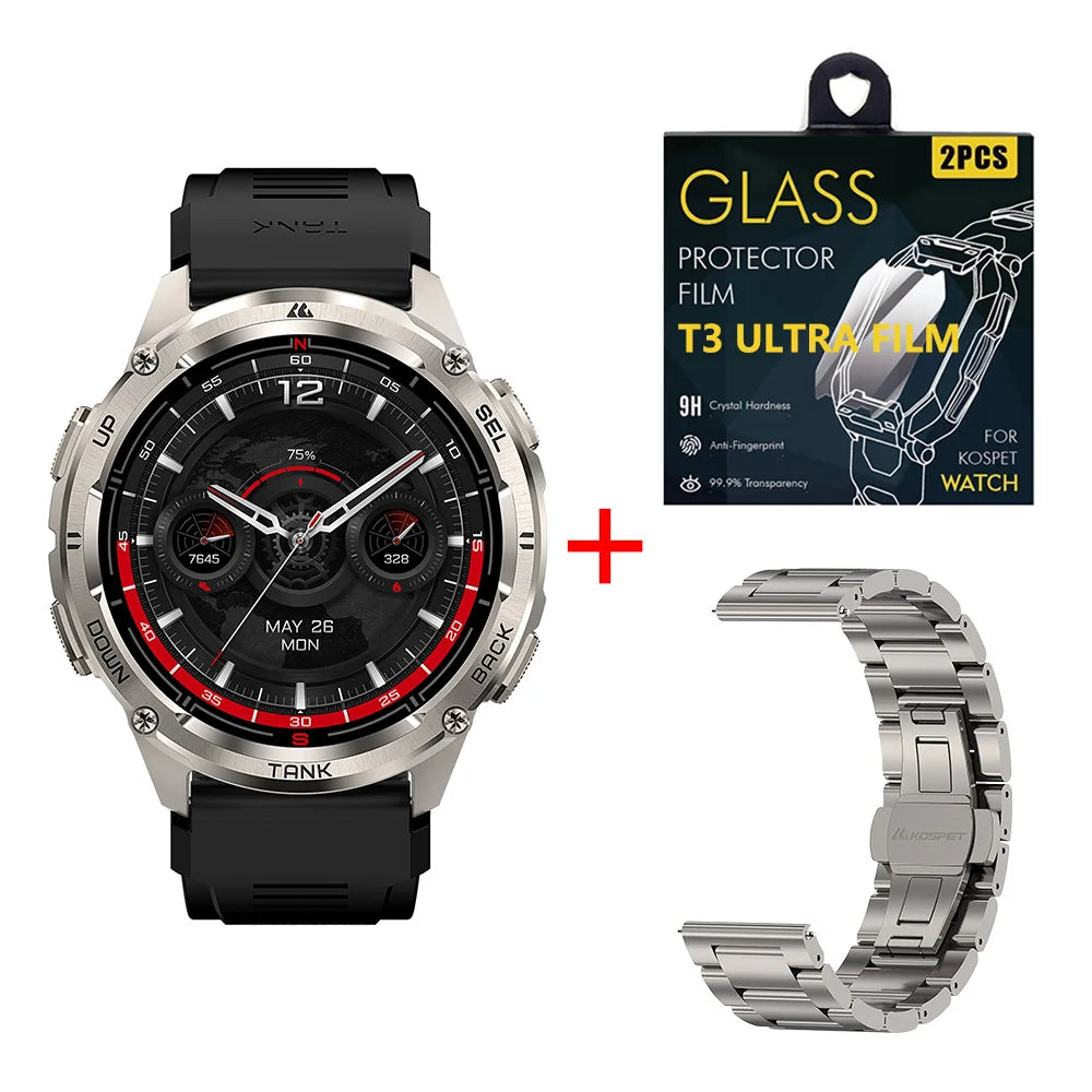 KOSPET TANK T3 Ultra 2 GPS Smart Watch for Men Bluetooth Call 5ATM IP69K Waterproof Men's Watch Stainless Steel Health Monitor