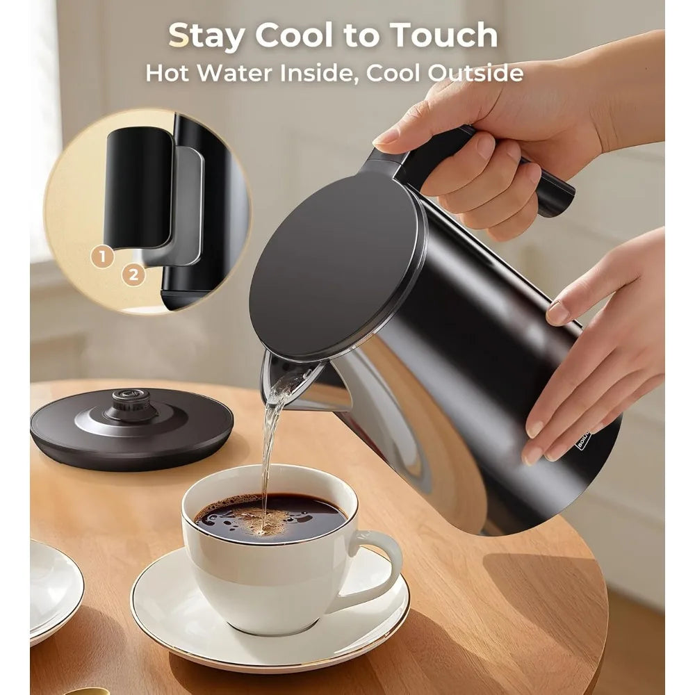 1L 1200W Stainless Steel Electric Kettle with 7 Temperature Settings 4 Hour Keep Warm Fast Boil Auto Shut Off Cool Touch Black