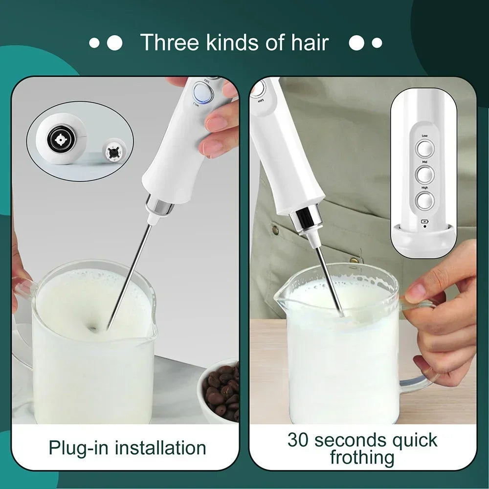 Electric Milk Frother 3 Speed Handheld Coffee Mixer With USB Rechargeable Base 3 In 1 Versatile Foam Maker Premium Stainless Steel Whisk For Cappuccino Latte Hot Chocolate Compact Wireless Egg Beater Portable Mini Kitchen Gad