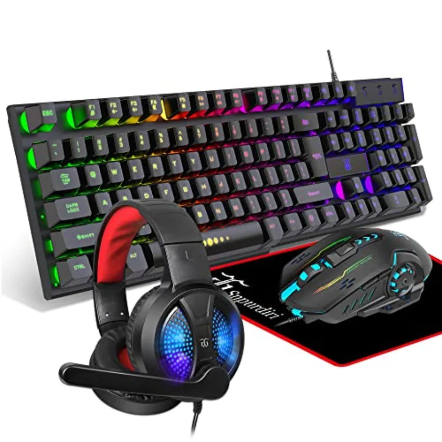 Gaming Keyboard and Mouse, Headphones, Mouse pad All in One Combo for PC Gamers and Xbox and PS4 Users
