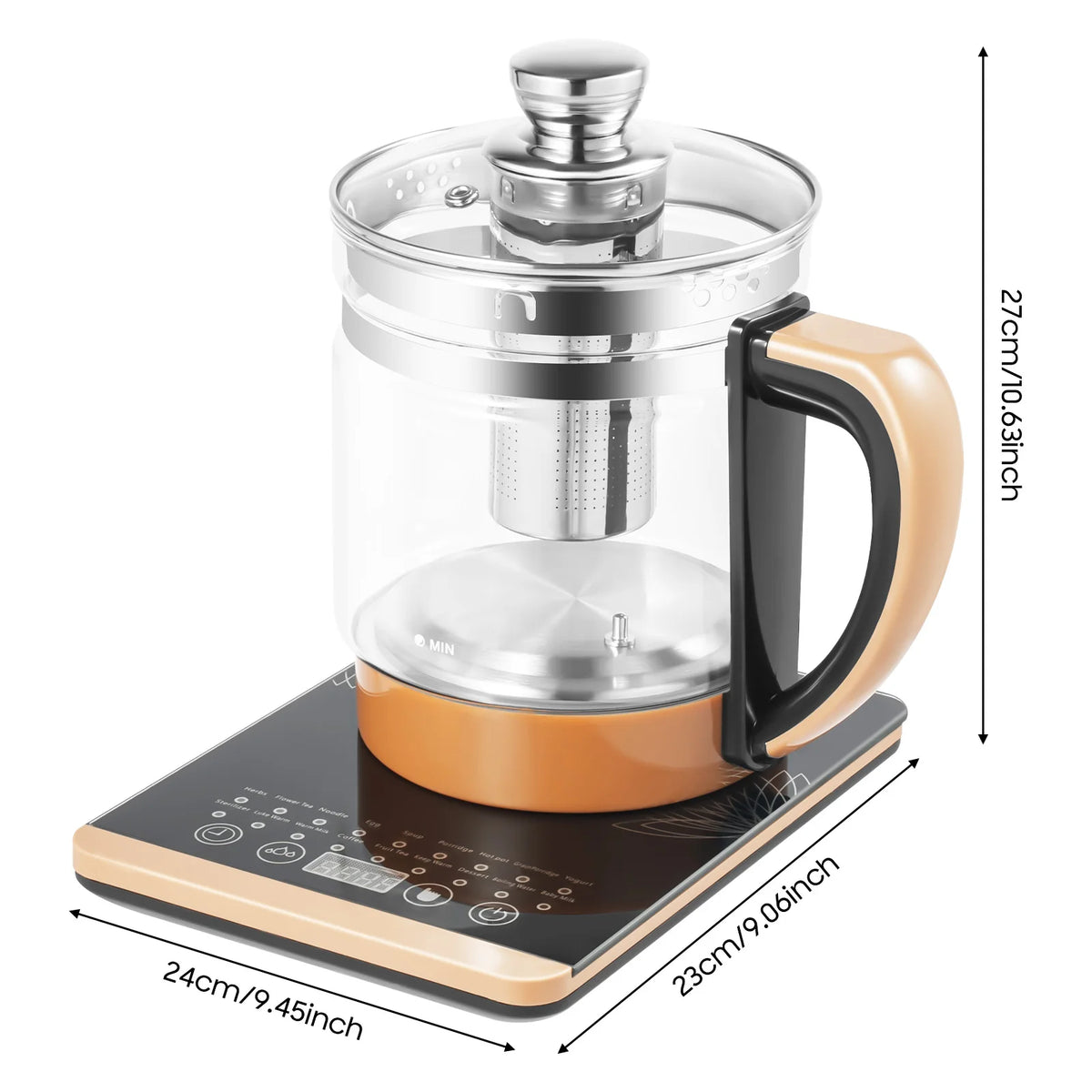 1.8L Electric Glass Kettle Electric Kettle HealthCare Pot Black With Filter And Egg Steamer Rack 18 Cooking Functions Multifunctional Tea Maker Hot Water Boiler For Tea Milk Coffee Pasta Hotpot Soup US Standard 3 Way Tea Infu