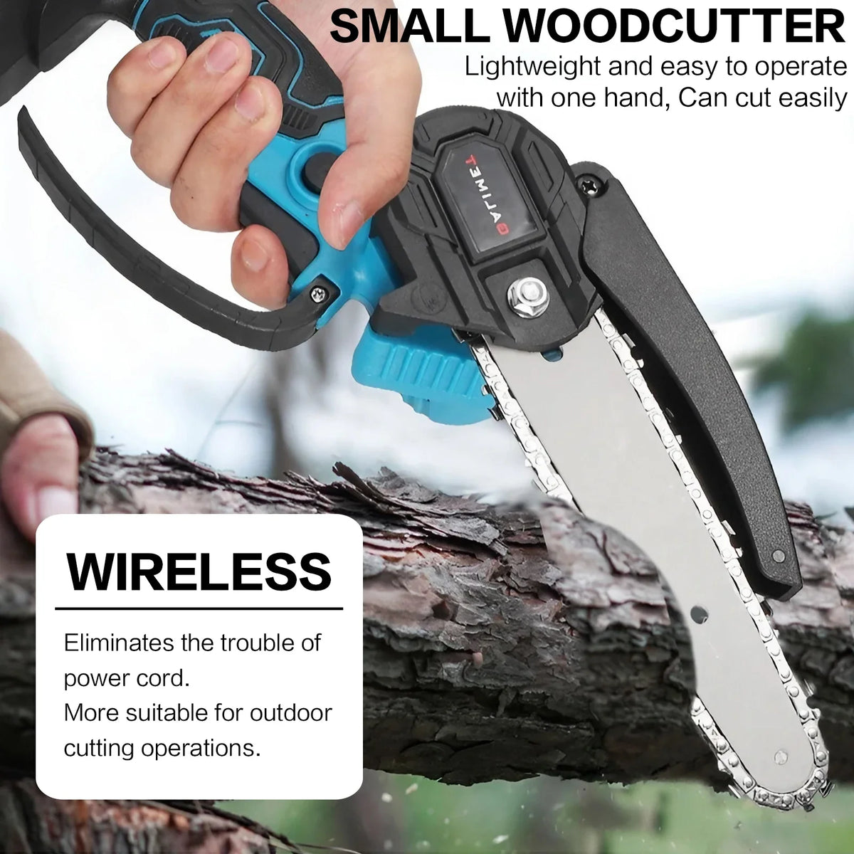 Cordless Rechargeable Handheld Pruning Chainsaw 4 Inch 6 Inch Mini Electric Chainsaw for Garden Tree Branch Trimming Backyard Wood Cutting Portable Power Tool Kit Wireless Saw for Home DIY Projects and Outdoor Maintenance