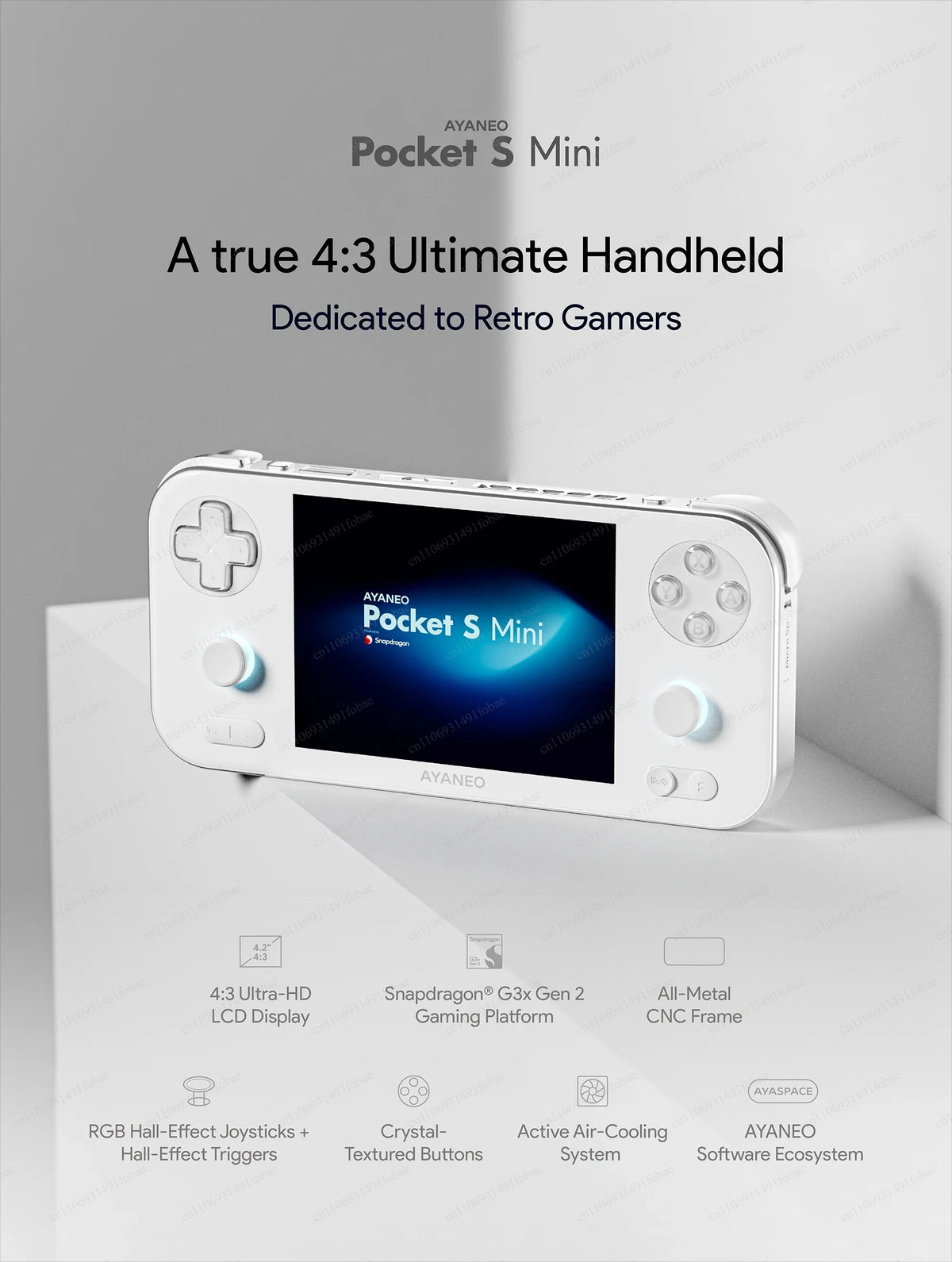 AYANEO Pocket S Mini Retro Handheld Game Console, 4.2" 4:3 LCD 1280x960 Screen, G3x Gen 2,  Android 14 Gaming Tablet