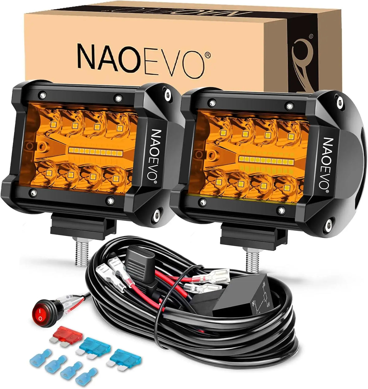 NAOEVO 4 Inch 2Pcs LED Pod Lights Spot Flood Combo LED Fog Driving 4x4 Off Road Lights Work Lights for Truck Boat ATV UTV Jeep