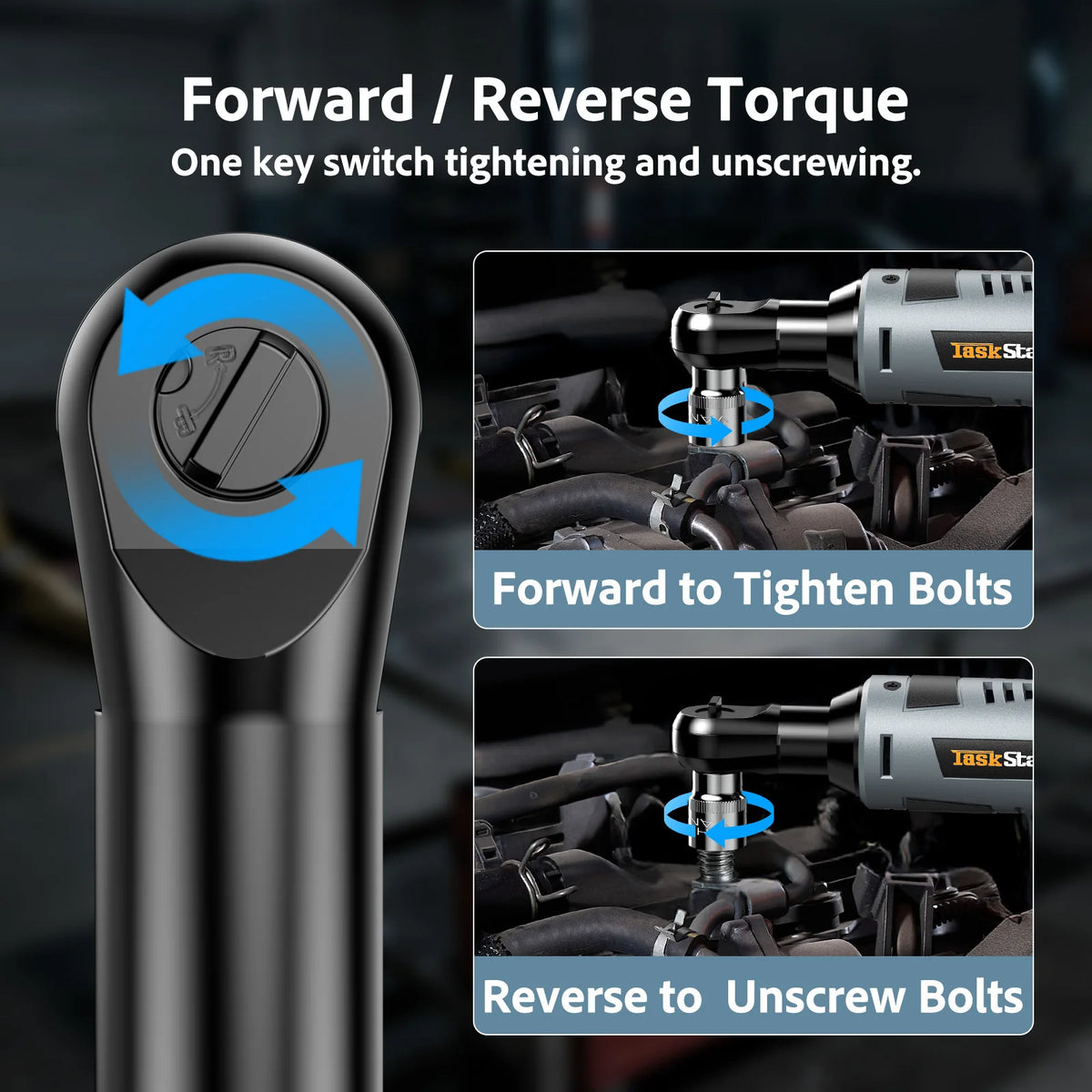 Taskstar 12V Electric Ratchet Wrench Set 3/8 Inch Cordless Power Tool for Car Repair Handheld Disassembly Tool Wrench Kit with 2 2000mAh Batteries & 7 Sockets