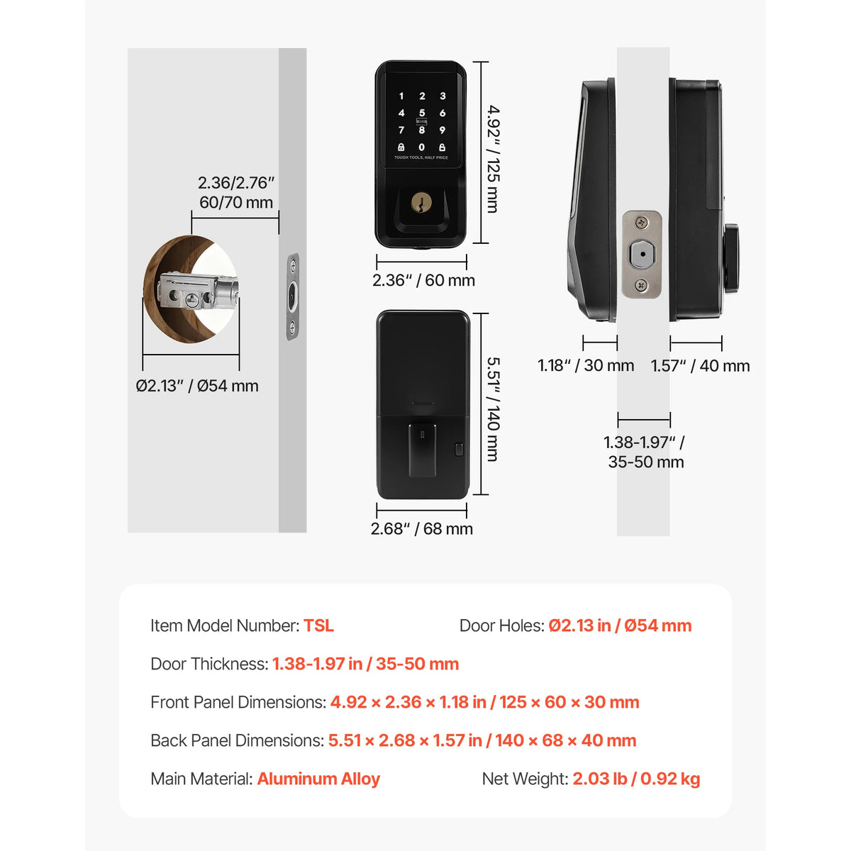 SucceBuy Keyless Entry Door Lock Set Touchpad Deadbolt with IC Card Customizable Codes Auto Lock Anti-Peeking Backlit for Home