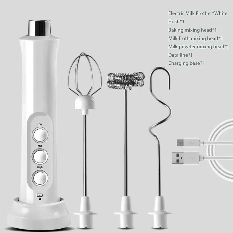 Wireless Rechargeable Electric Milk Frother - 3 Speeds, Handheld Foam Maker for Latte Cappuccino Hot Chocolate USB Rechargeable