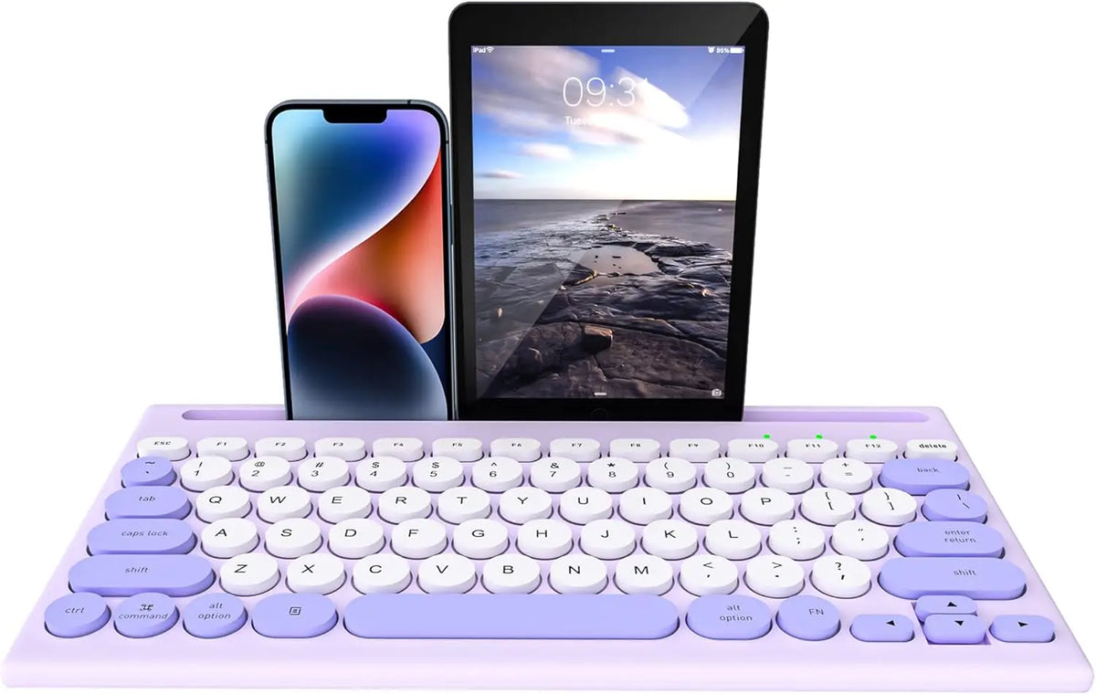 Purple Multi-Device Bluetooth Wireless Keyboard with Easy-Switch for Up to 4 Devices, Slim, Laptop, Windows, Mac, Chrome OS, Android, IPadOS, Apple TV Lavender Keyboard