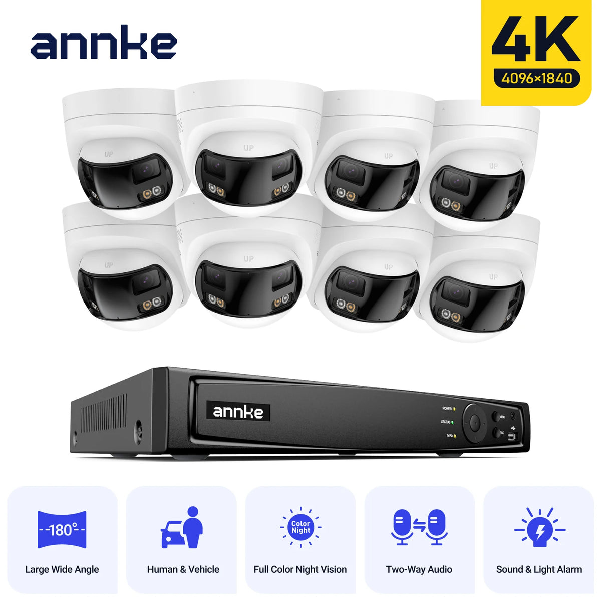 ANNKE Security Camera System 4K 8MP 180 Panoramic Dual Lens 8CH NVR CCTV Camera System Night Vision 8MP Security Camera Outdoor