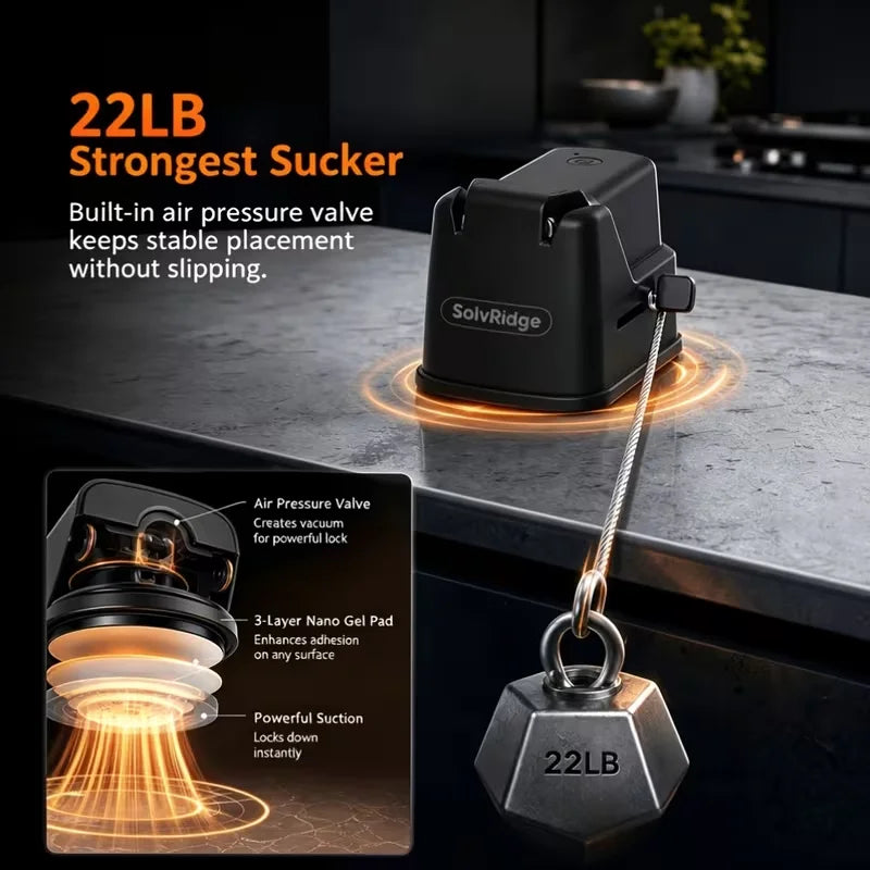 Solvridge 3-In-1 USB Rechargeable Electric Knife Sharpener, One Touch Automatic Blade Sharpener with Suction Cup, Portable Sharpener for Kitchen Knives, Fruit Knives, Scissors, Outdoor Use, Black