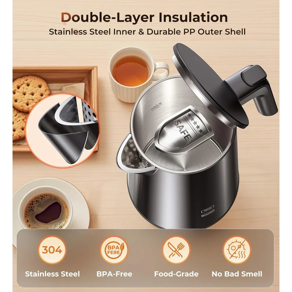 1L 1200W Stainless Steel Electric Kettle with 7 Temperature Settings 4 Hour Keep Warm Fast Boil Auto Shut Off Cool Touch Black