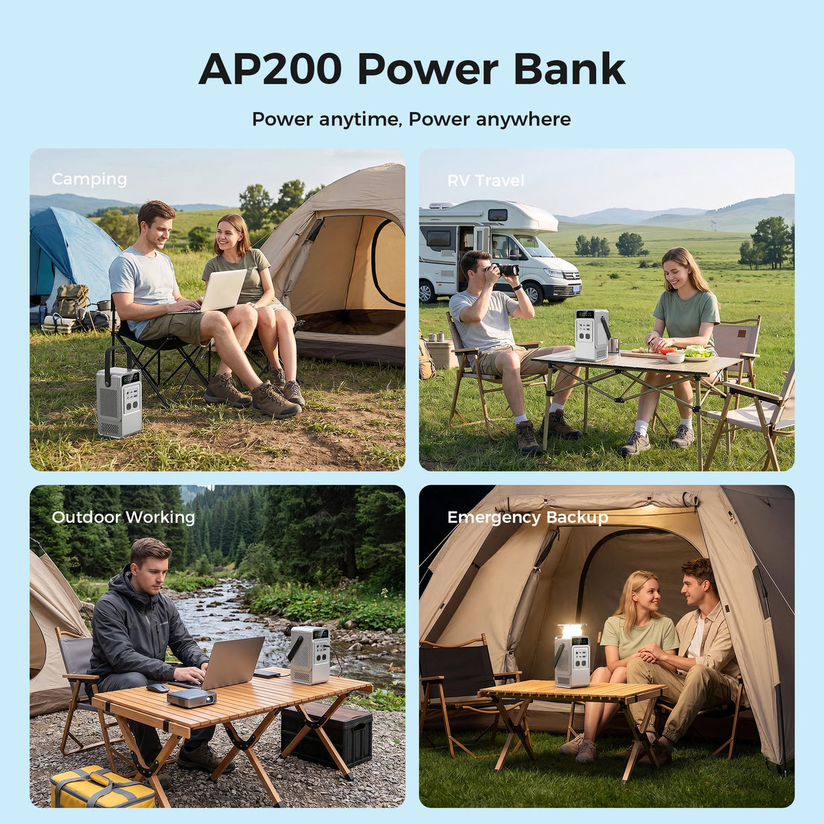 CTOLITY AP200 200W 192Wh Power Bank, AP400 500W Portable Power Station-345.6Wh LiFePo4 Battery AC Charging Station Camping Equipment