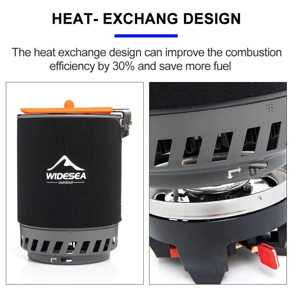 Widesea Camping Cooking System with Heat Exchanger Outdoor Gas Burner Stove Tourist Pot Set Cup Tableware Cookware Tourism Hike