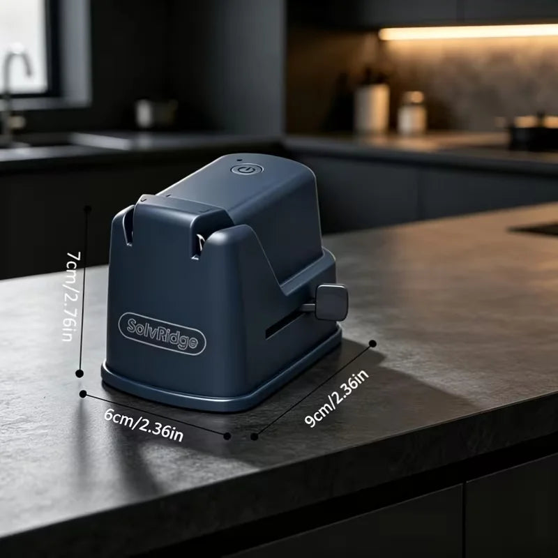 Solvridge 3-In-1 USB Rechargeable Electric Knife Sharpener, One Touch Automatic Blade Sharpener with Suction Cup, Portable Sharpener for Kitchen Knives, Fruit Knives, Scissors, Outdoor Use, Black