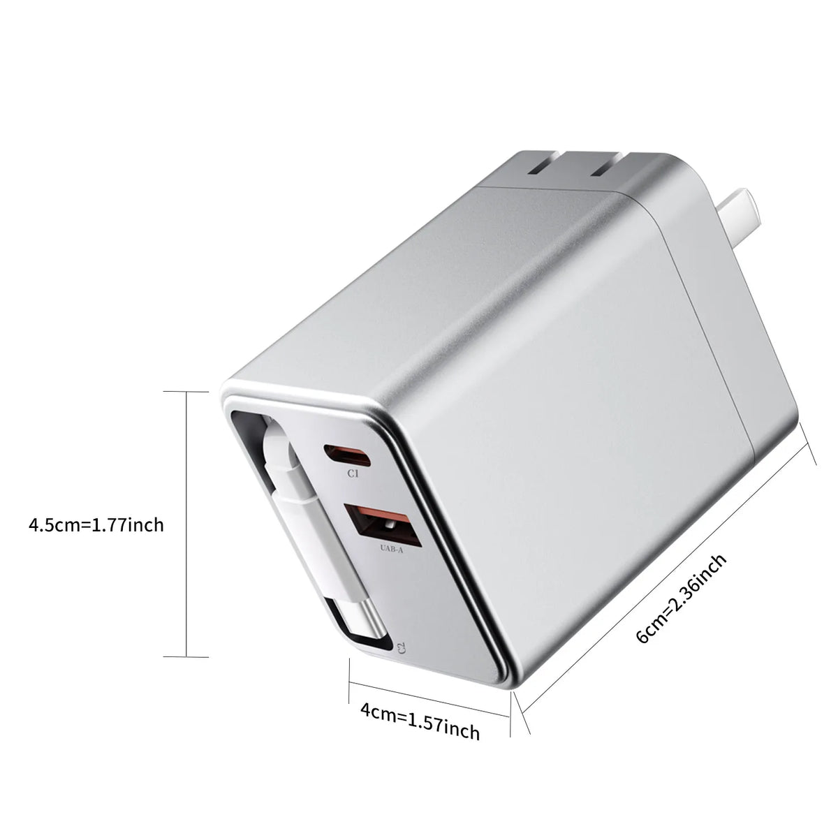 3 IN 1 65W Fast Charging Power Adapter USB C Wall Charger, PD Power Adapter + QC Wall Plug Multiport USB A