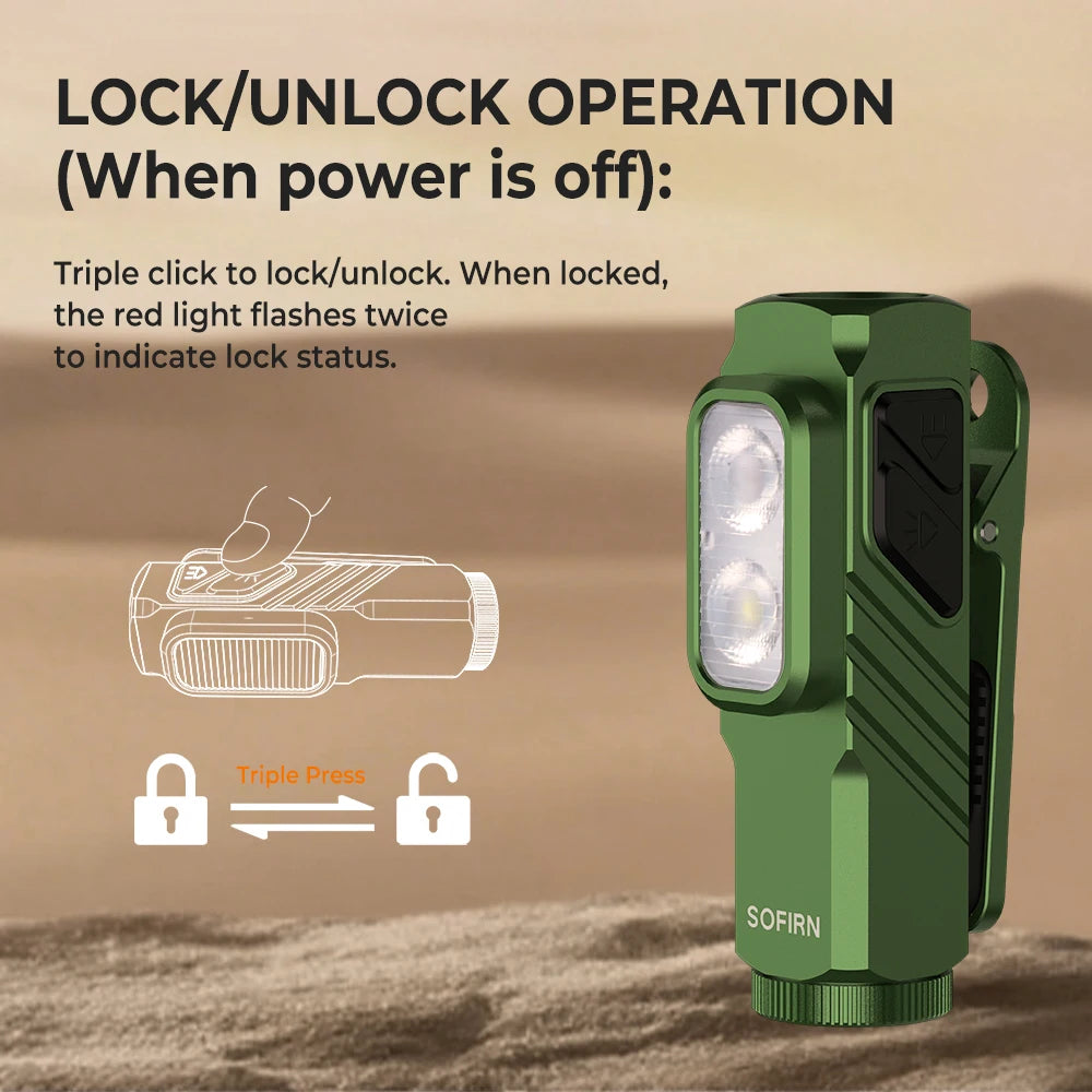 SOFIRN ST10 1000LM EDC Flashlight USB C 14500 Rechargeable with Mini Red Light 660NM Magnetic Tail & Clip Dual Switch Torch