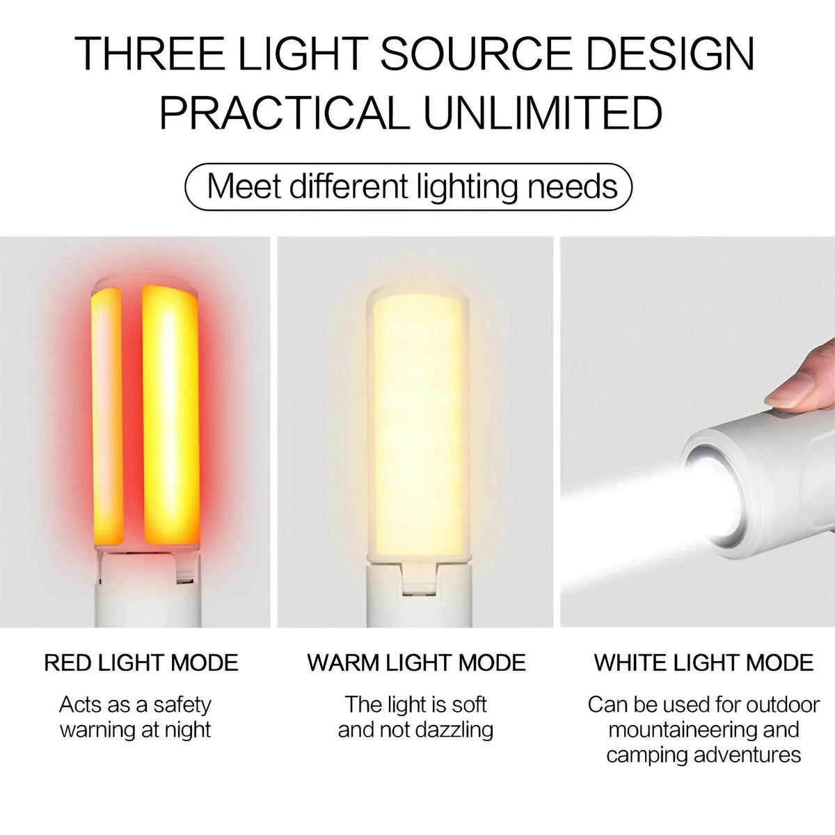 USB Rechargeable LED Folding Flashlight with Magnetic Base and Phone Charging Function, Portable 2-in-1 Camping Work Light for Hiking, Repair, Emergency Use, Travel, Garage, Vehicle Maintenance and Outdoor Activities, Compact