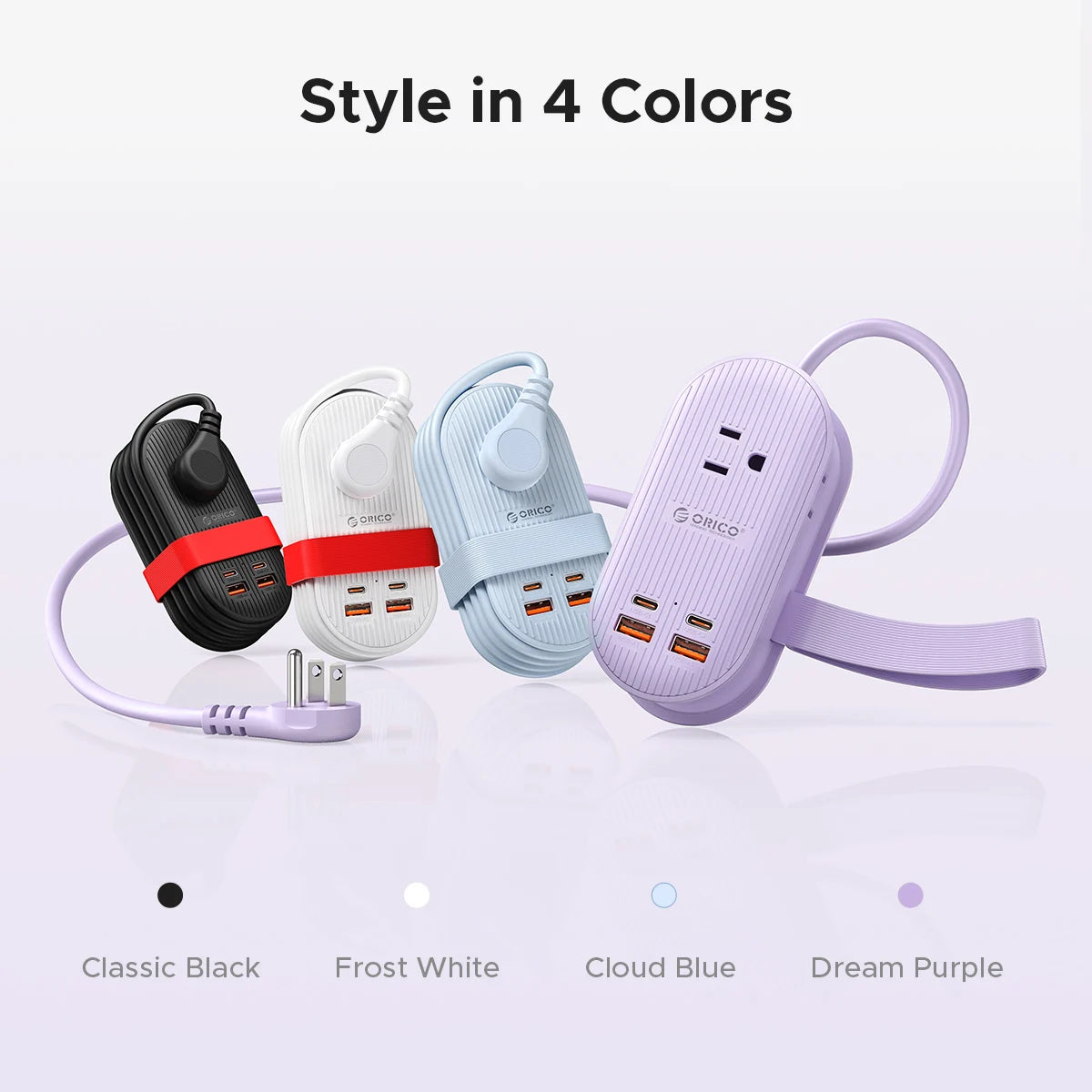 ORICO Cable-Wrap Portable Travel Power Strip 65W GaN Fast Charging Station with 3 AC Outlets 2 USB 2 Type-C US Plug Adapter Home
