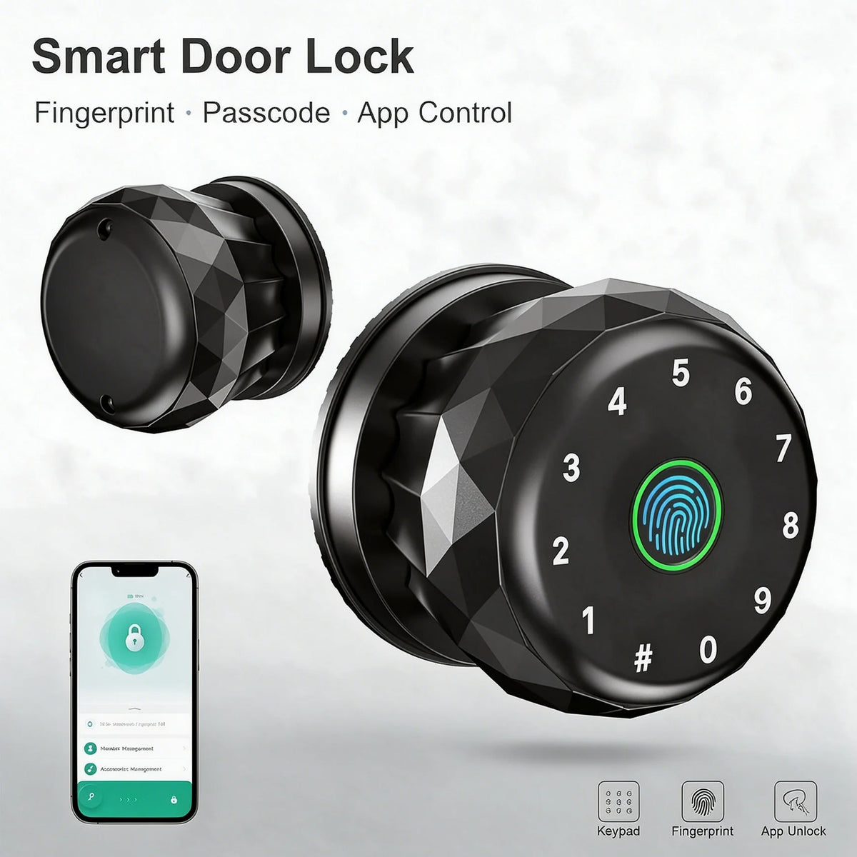 Smart Door Lock, Keyless Entry Fingerprint Deadbolt, APP Control, Keypad Passcode, Compatible with Tuya for Interior Door