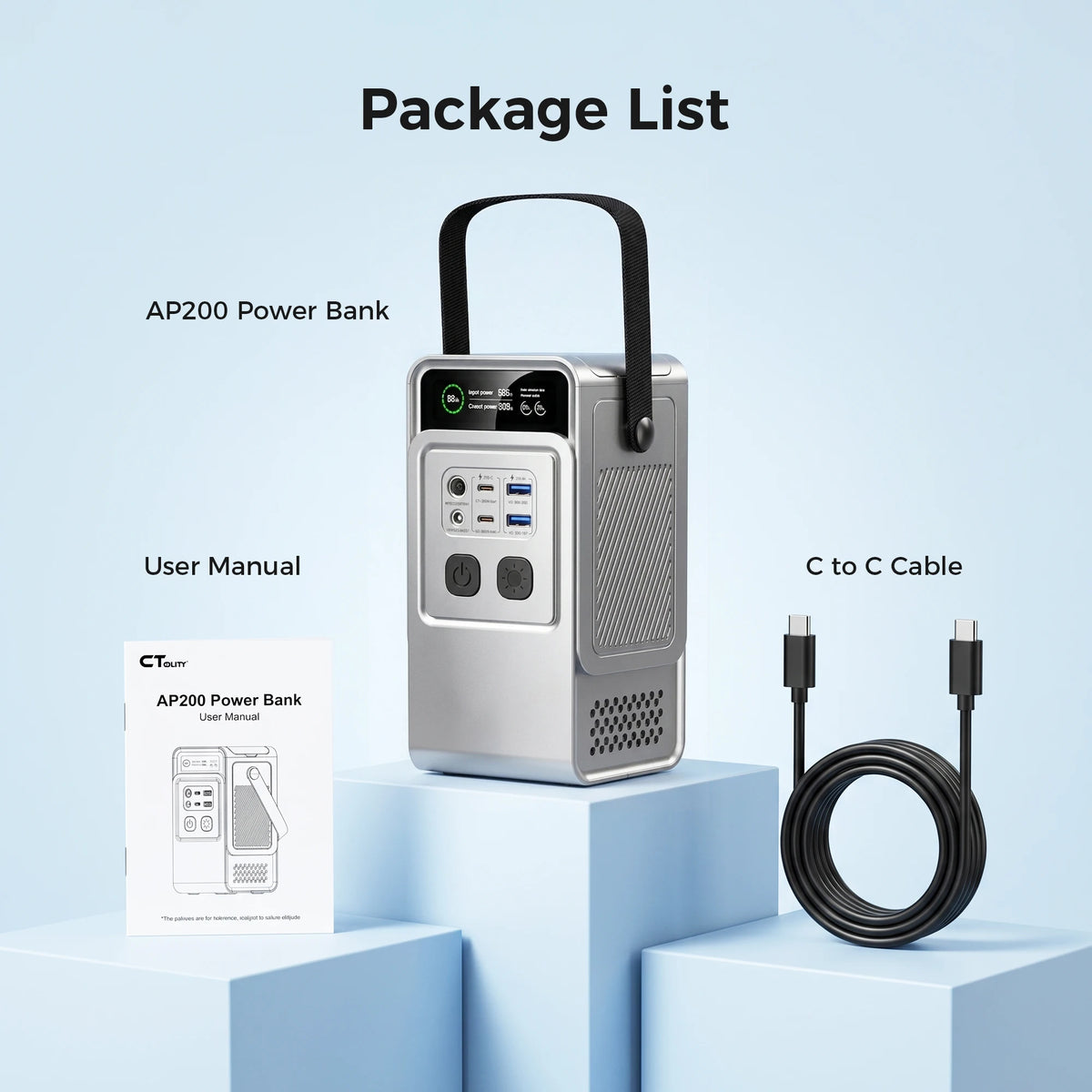 CTOLITY AP200 200W 192Wh Power Bank, AP400 500W Portable Power Station-345.6Wh LiFePo4 Battery AC Charging Station Camping Equipment