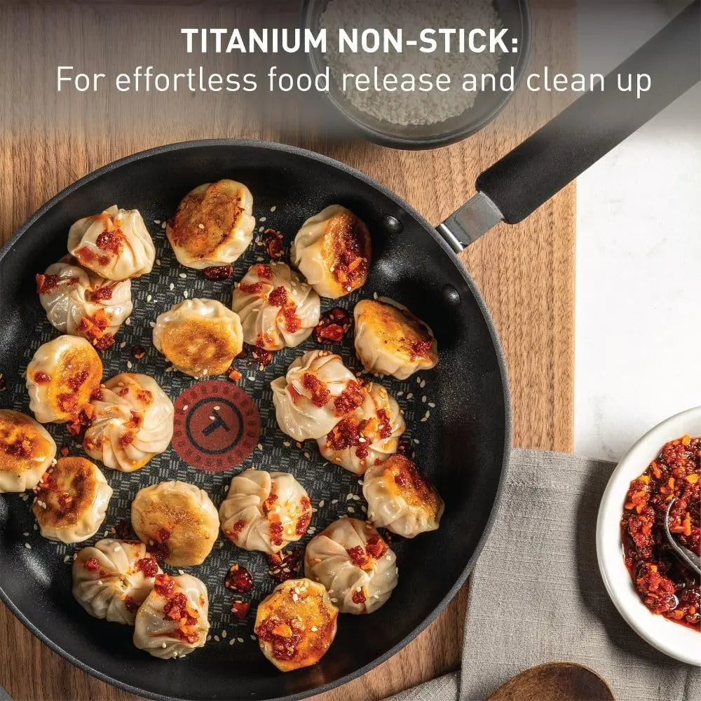 T-Fal Ultimate Hard Anodized Nonstick Cookware Set 17 Piece, Nonstick Pots and Pans Set with Fry Pan, Saucepans, Saute-Pan, Grid