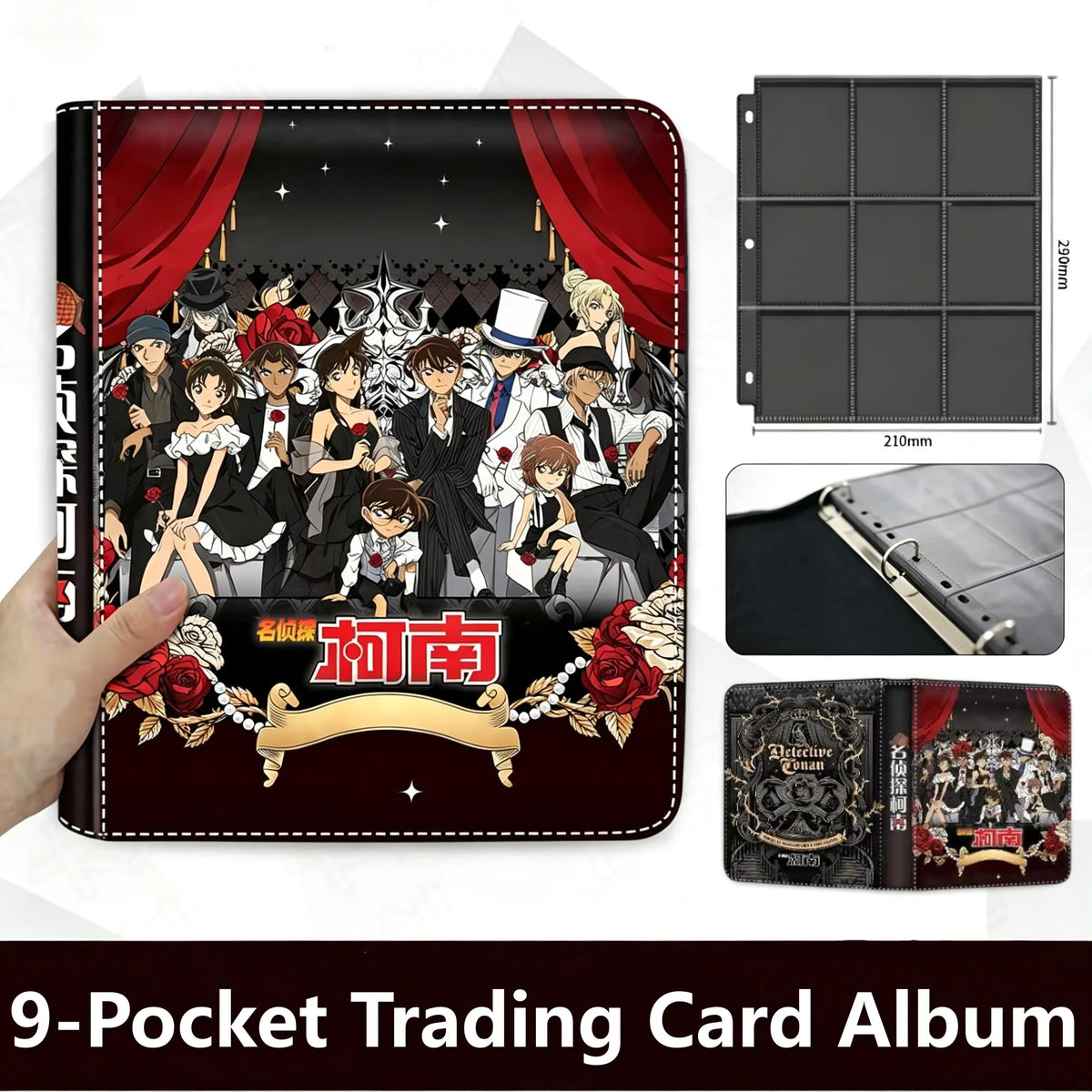 9-Pocket Detective Conan Trading Card Album Zipper Holder for Conan TCG Game Cards Organizer Anime for Collectors Fans