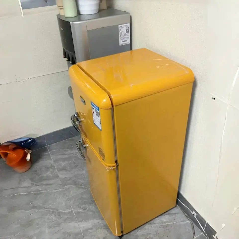 D 118L MINI Compact Double-door American Retro Top-freezer Refrigerators Home Dormitory Office Refrigeration Equipment