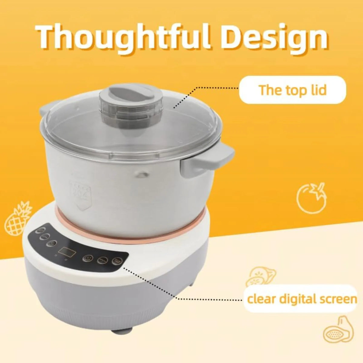 5L 4.5QT Silver Electric Dough Maker With Fermentation Function Automatic Stainless Steel Dough Kneading Machine Built-In Microcomputer Timer Split Tabletop Design Household Flour Mixer For Bread Pizza Pastry Dough Making Equ