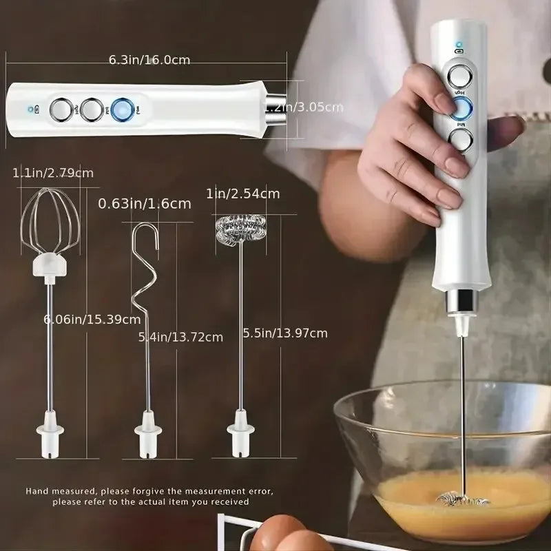 Wireless Rechargeable Electric Milk Frother - 3 Speeds, Handheld Foam Maker for Latte Cappuccino Hot Chocolate USB Rechargeable