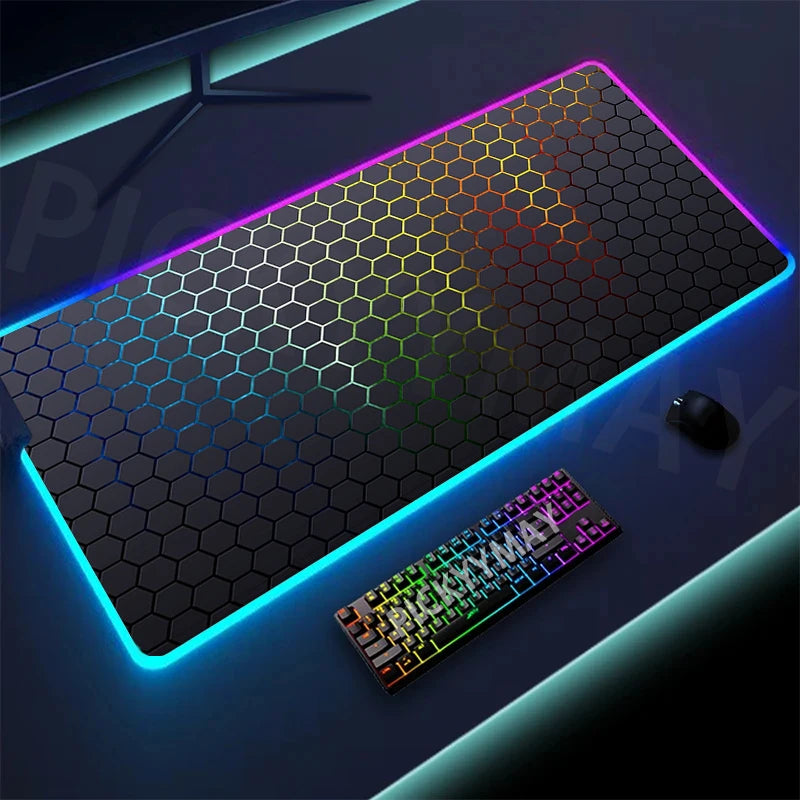 Geometry Large RGB Gamer Mousepad 40x90cm Mouse Mat Gaming Mousepads LED Keyboard Mats Luminous Desk Pads Mouse Pad For PC