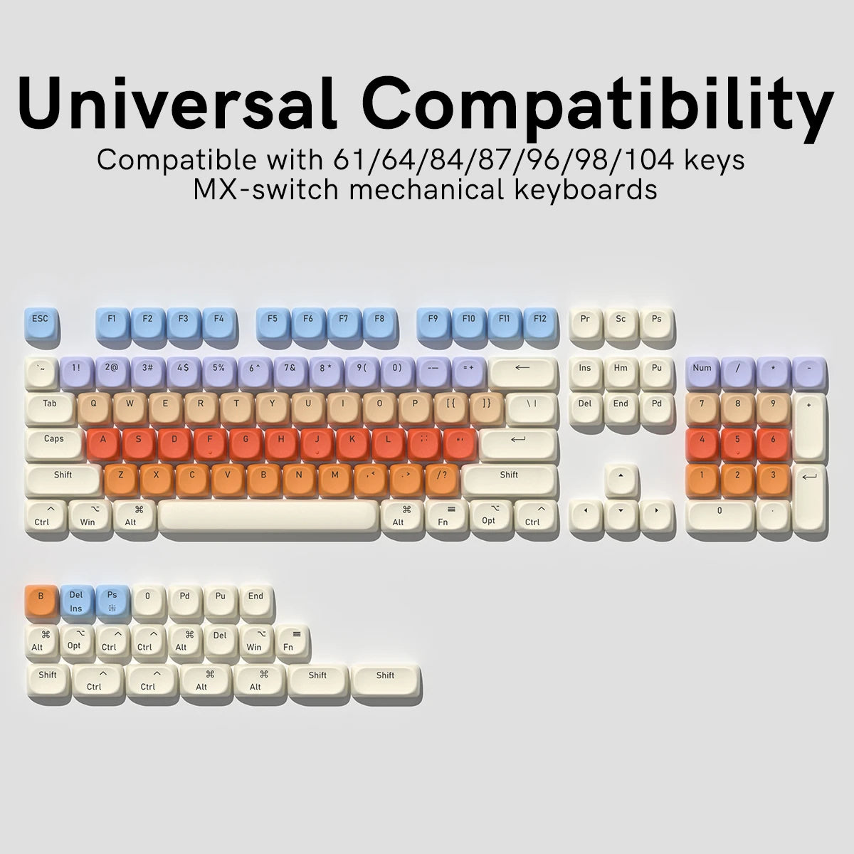 130 Keys Retro Grey PBT Keycaps MOA Profile PBT Dye Sub DIY Key Cap for 61/87/104 Cherry MX Switch Gaming Mechanical Keyboard