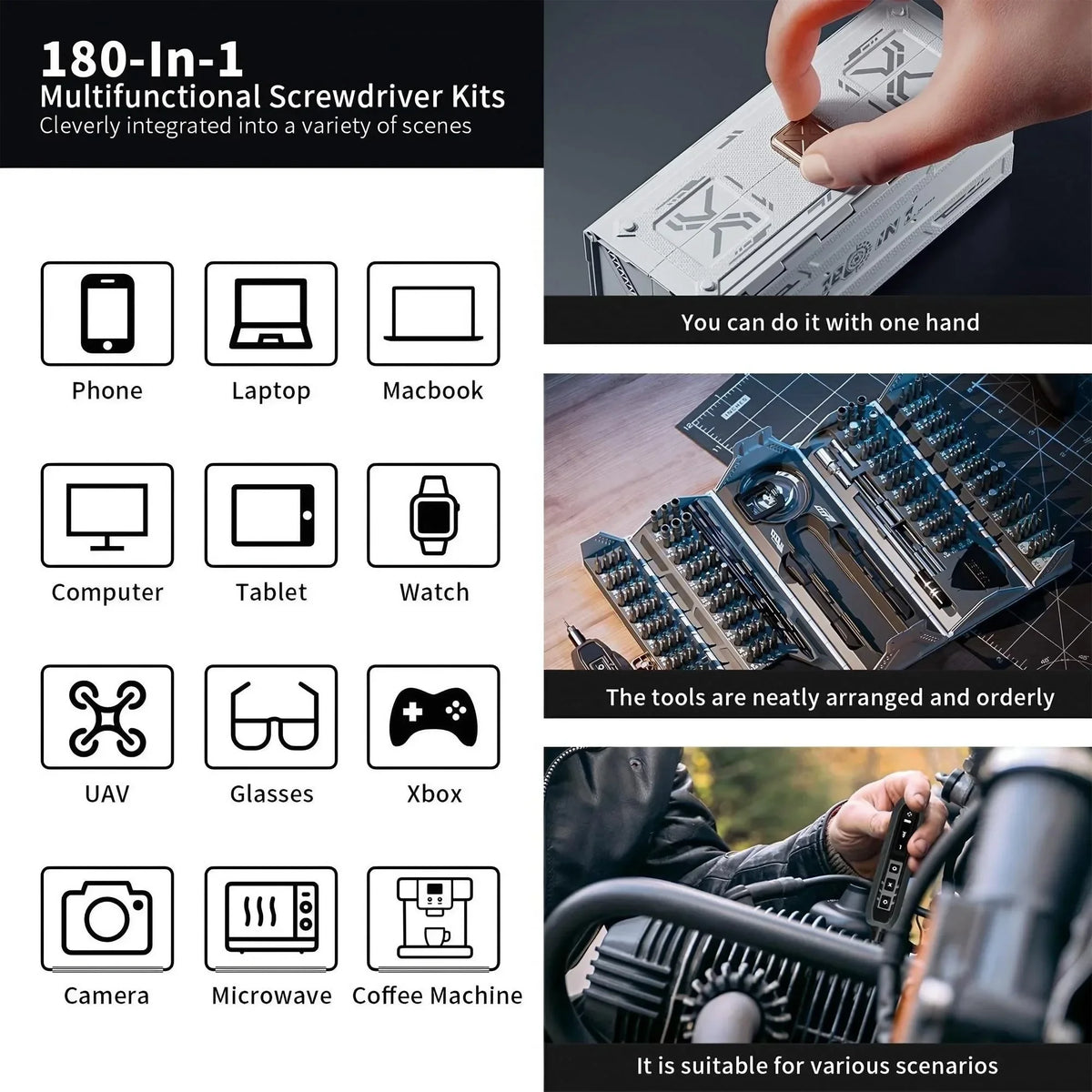 Electric Screwdriver Set 180 in 1 Precision Screwdriver Kit with Cordless Design 3 Torque Modes 160 Magnetic Bits Portable Repair Tool for Home DIY Electronics Furniture Assembly and Professional Projects