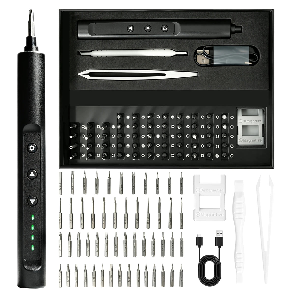 56-in-1 Mini Electric Screwdriver Set 52Pcs S2 Steel Bits Kit Manual & Auto Dual Mode Electric Screwdriver for Phone Laptop Camera Game Console Repair