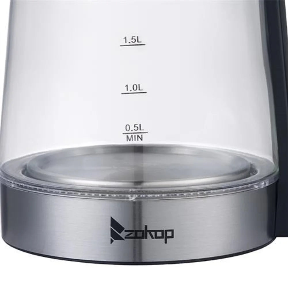 HD 250 110V 1200W 2.5L Electric Kettle with Blue Glass Stainless Steel 360 Rotation Base Auto Shut Off Blue LED US Plug