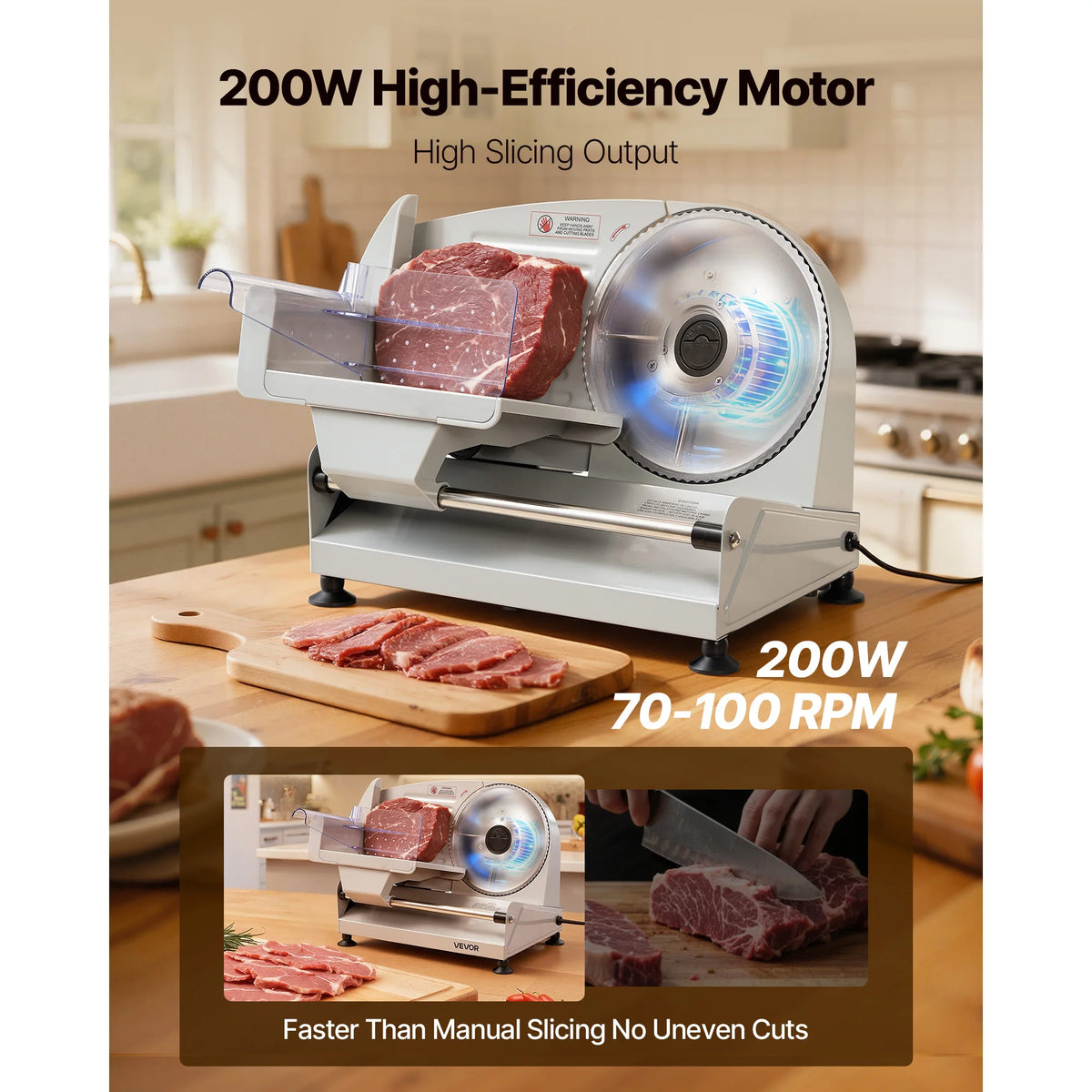 SucceBuy Meat Slicer 7.5" 200W Electric Deli Slicer with SUS420 Blade & 0-0.6" Adjustable Thickness for Frozen Meat Ham Baguett