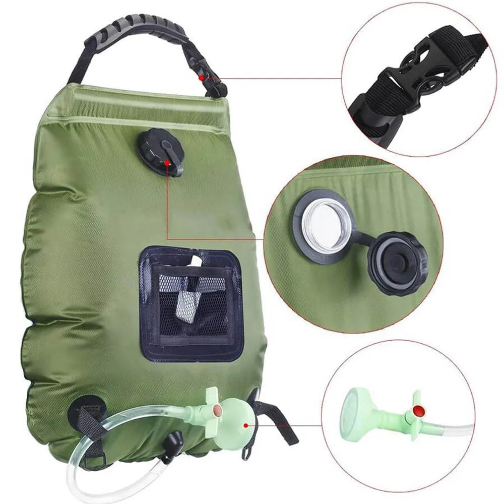 20L Solar Heating Shower Bag 45°C Hot Water Shower Head Portable Water Gear For Camping Beach Travel Outdoor Bath Accessory