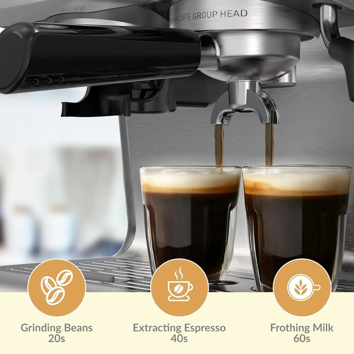 20 Bar Espresso Coffee Machine 1450W Semi Automatic Espresso Maker with Grinder for Latte Cappuccino Gift Coffee Lover
