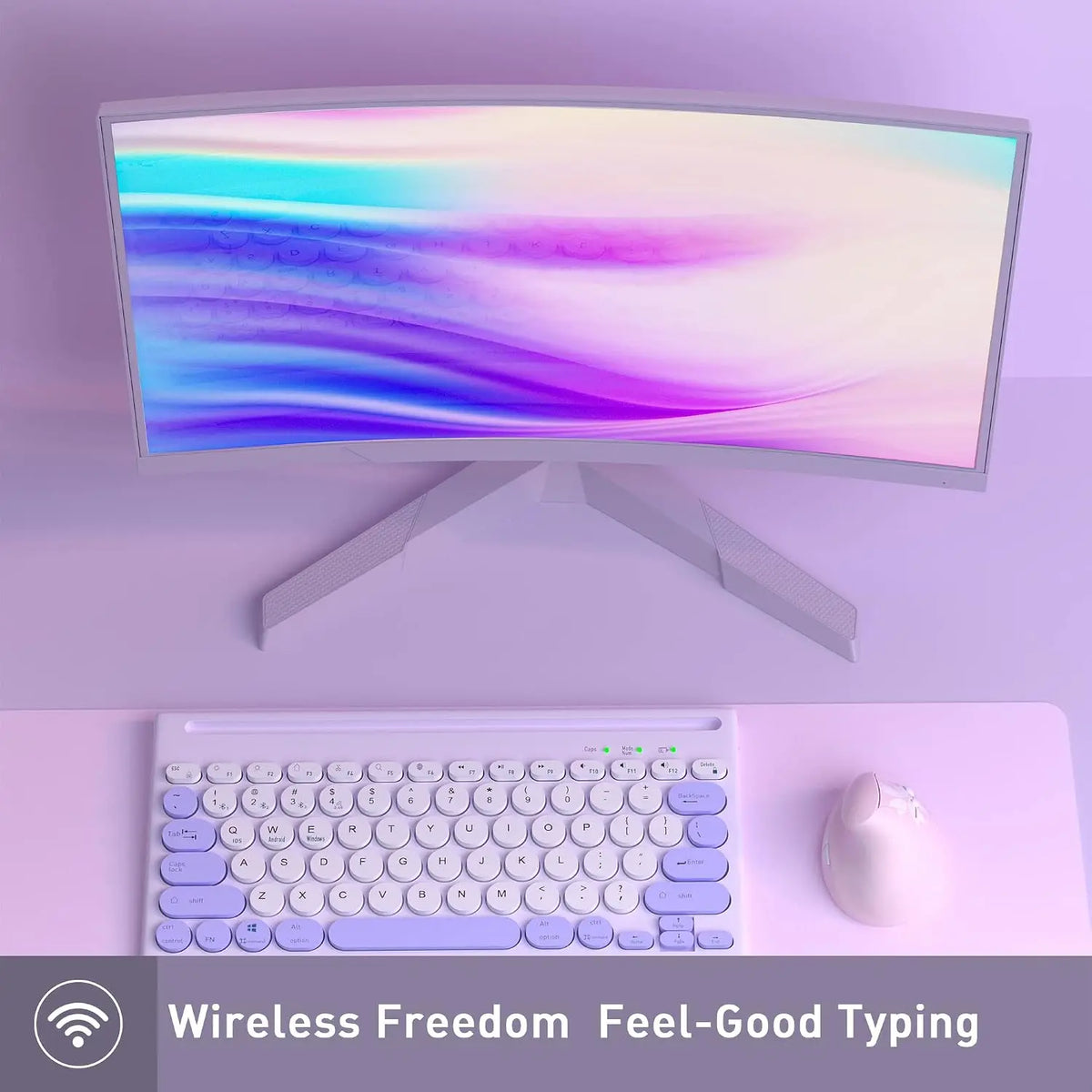 Purple Multi-Device Bluetooth Wireless Keyboard with Easy-Switch for Up to 4 Devices, Slim, Laptop, Windows, Mac, Chrome OS, Android, IPadOS, Apple TV Lavender Keyboard