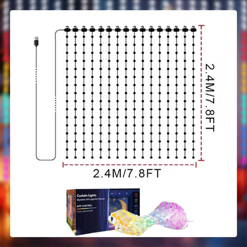 1/2PCS Smart LED Curtain Lights LED Fairy Lights App Control Music Sync DIY Pattern Waterproof for Indoor Outdoor Party Decor