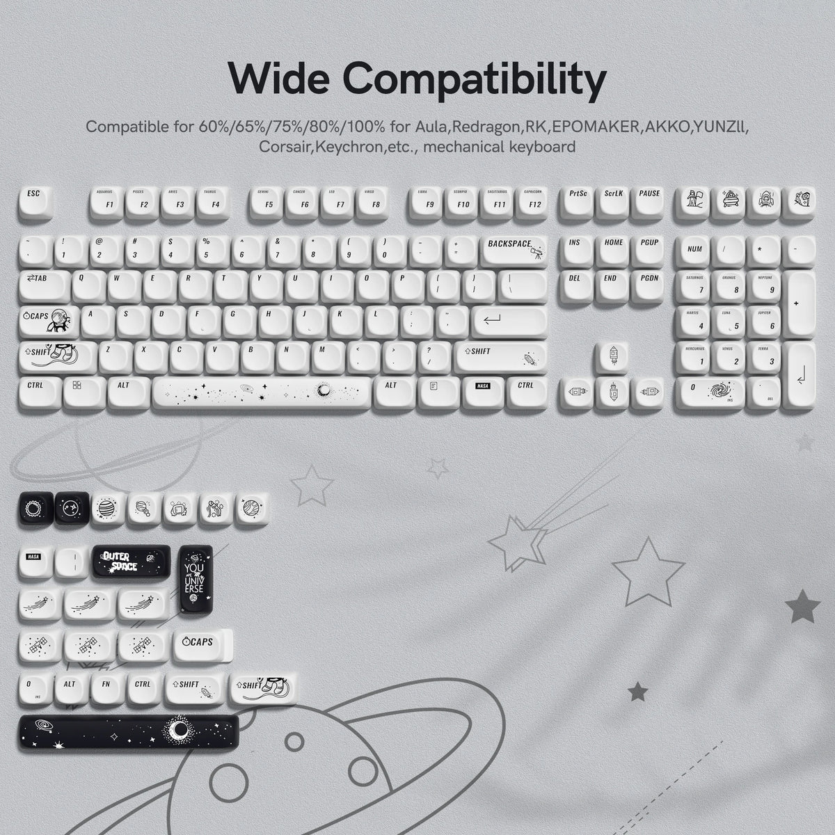 130 Keys Retro Grey PBT Keycaps MOA Profile PBT Dye Sub DIY Key Cap for 61/87/104 Cherry MX Switch Gaming Mechanical Keyboard