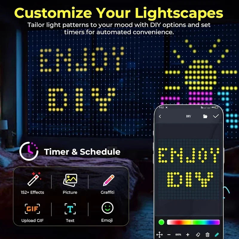1/2PCS Smart LED Curtain Lights LED Fairy Lights App Control Music Sync DIY Pattern Waterproof for Indoor Outdoor Party Decor