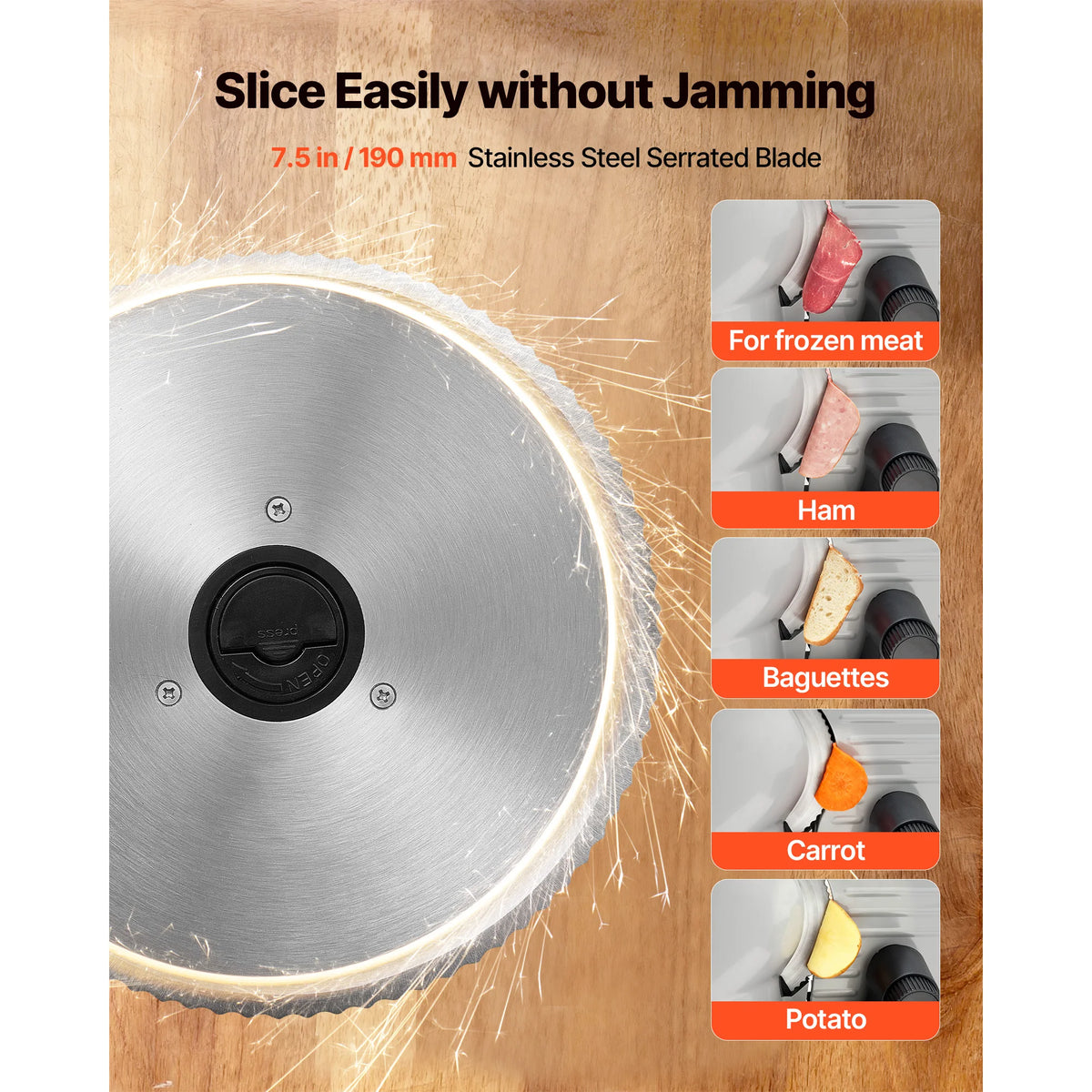 SucceBuy Meat Slicer 7.5" 200W Electric Deli Slicer with SUS420 Blade & 0-0.6" Adjustable Thickness for Frozen Meat Ham Baguett